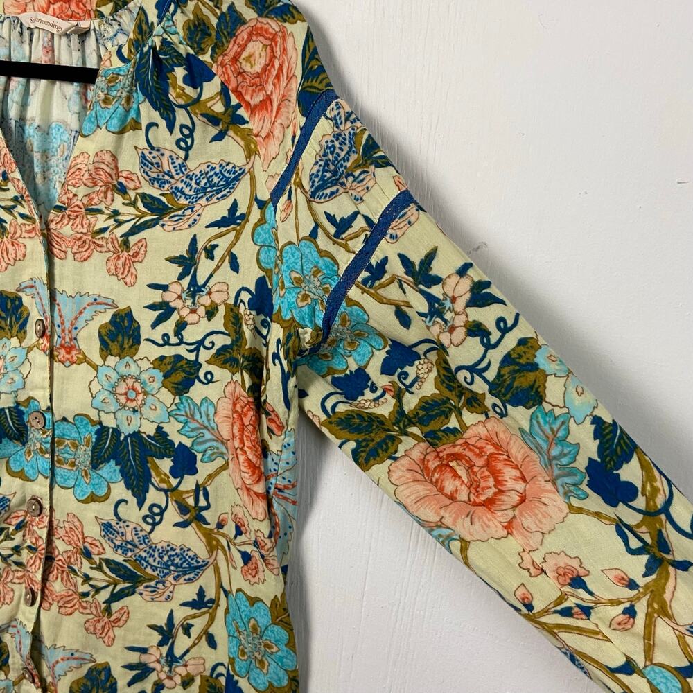 Soft Surroundings Bisonette Gauze Shirt Floral Cotton Button Down Size Large - Picture 6 of 13